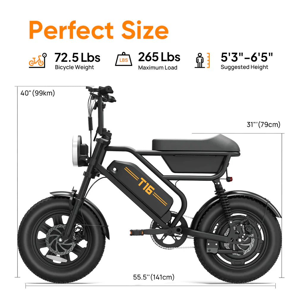 URLIFE T16 500W Fat Tyre Electric Bike – Compact Design