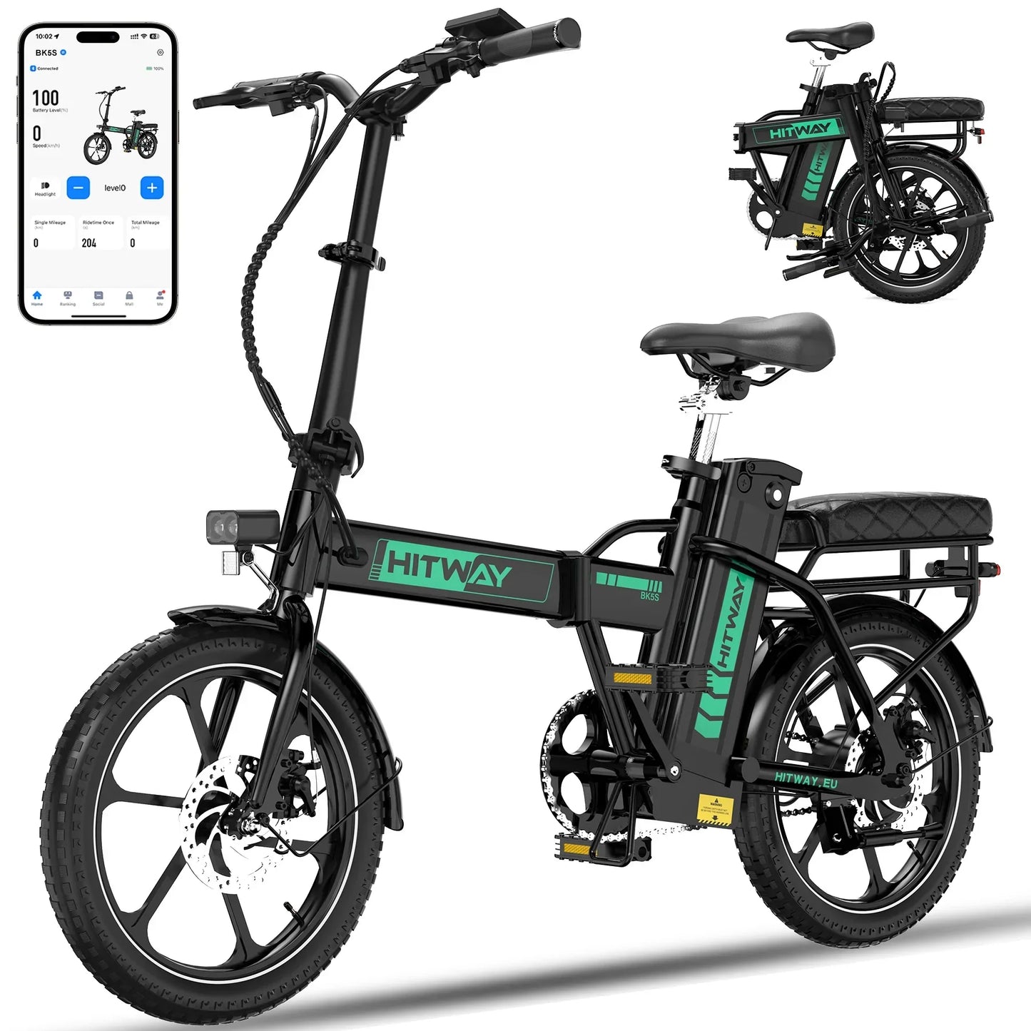 HITWAY BK5SL Folding Electric Bike – 250W, 36V 13Ah, 16-Inch Wheels